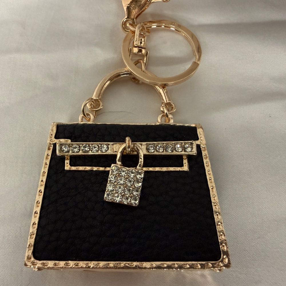 Gold & Black Crystal Handbag Keychain